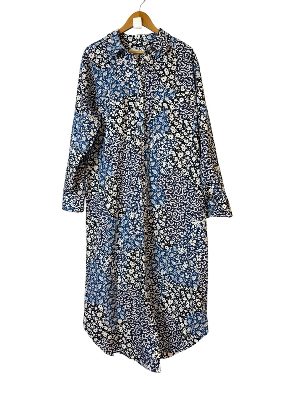 Anthropologie by Maeve Long-Sleeve patchwork Shirt Dress Maxi 100% cotton Sz XL - Picture 4 of 7